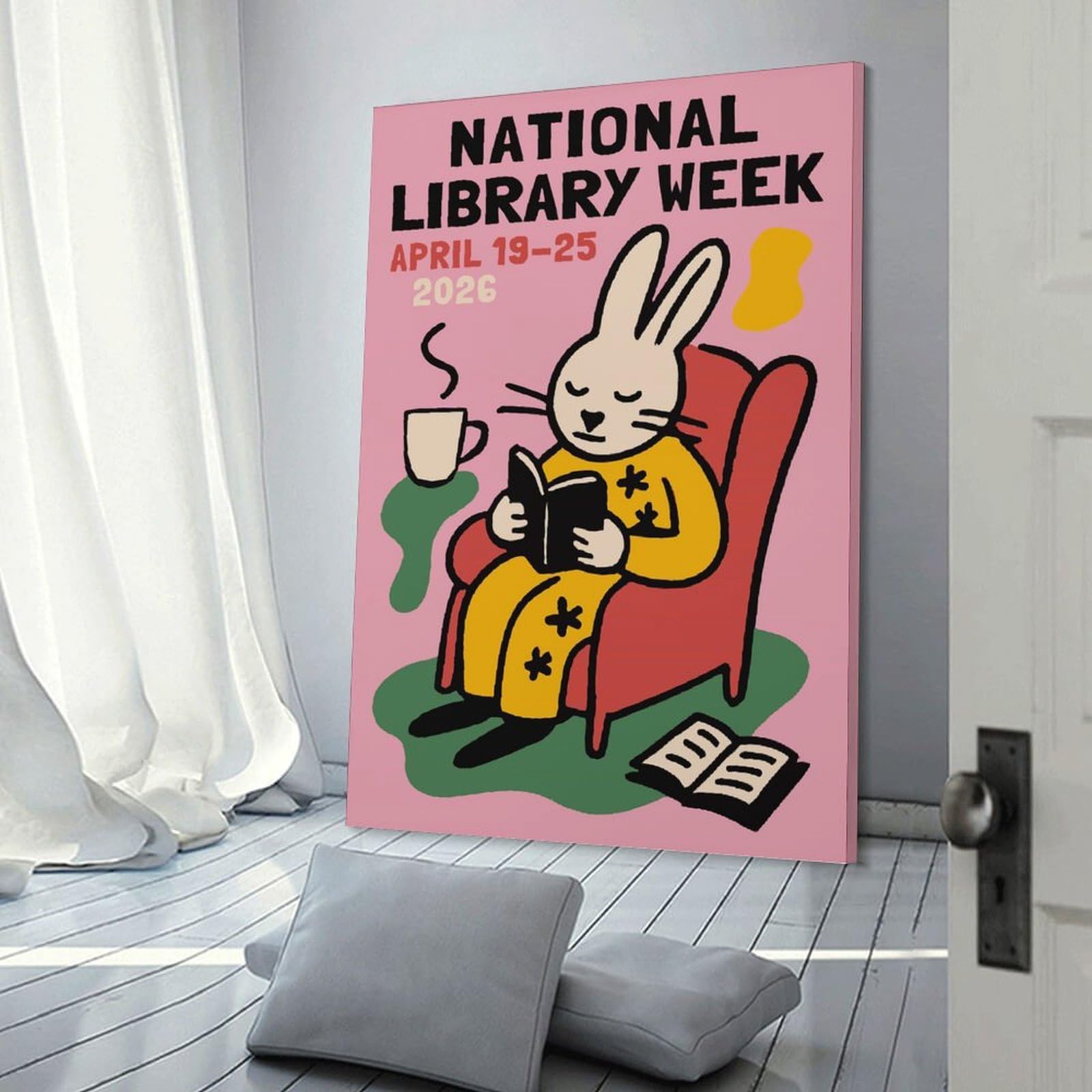 Junmoney Frame-Style National Library Week 2026 Wall Art Wall Decor Canvas Print 24X36inch(60X90cm), For Study, Office Or Apartment Decor, A Wall Art Gift For Fresh Interiors