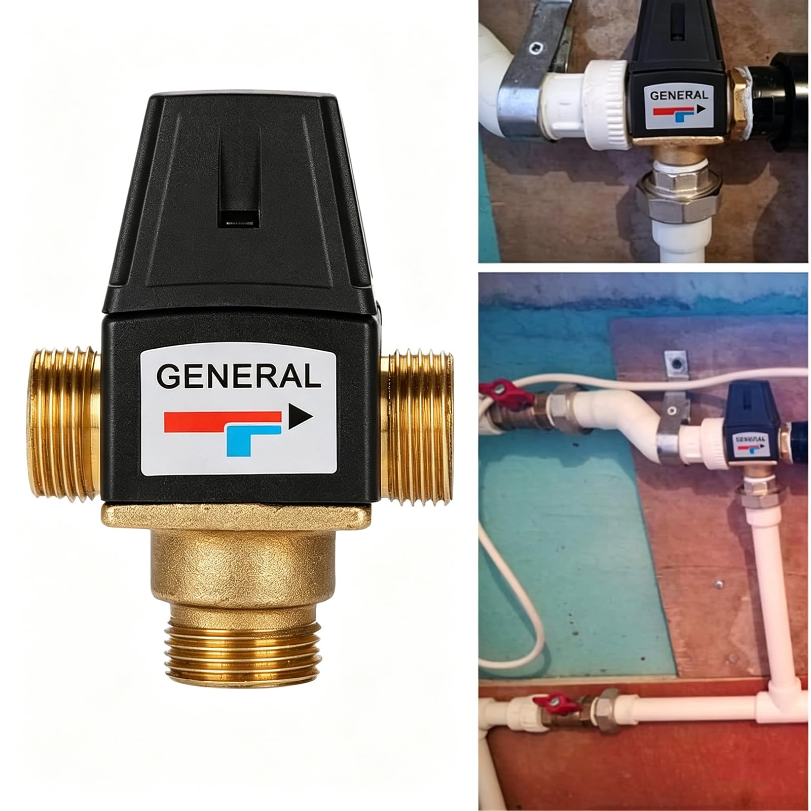Valvola Miscelatrice DN20 per Scaldabagno, Valvola Miscelatrice Termostatica, Interruttore Automatico Dell'Acqua Calda per Doccia In Ottone, 35 A 60 ℃, per Rubinetto da Bagno E Cucina (Maschio)