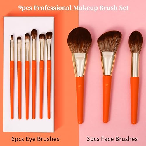 Miniatura 2 de DUcare Brochas de maquillaje, 9 piezas, serie de ciervos, juego de brochas de maquillaje con cepillo para bolsa, base Kabuki, mezcla de polvo,