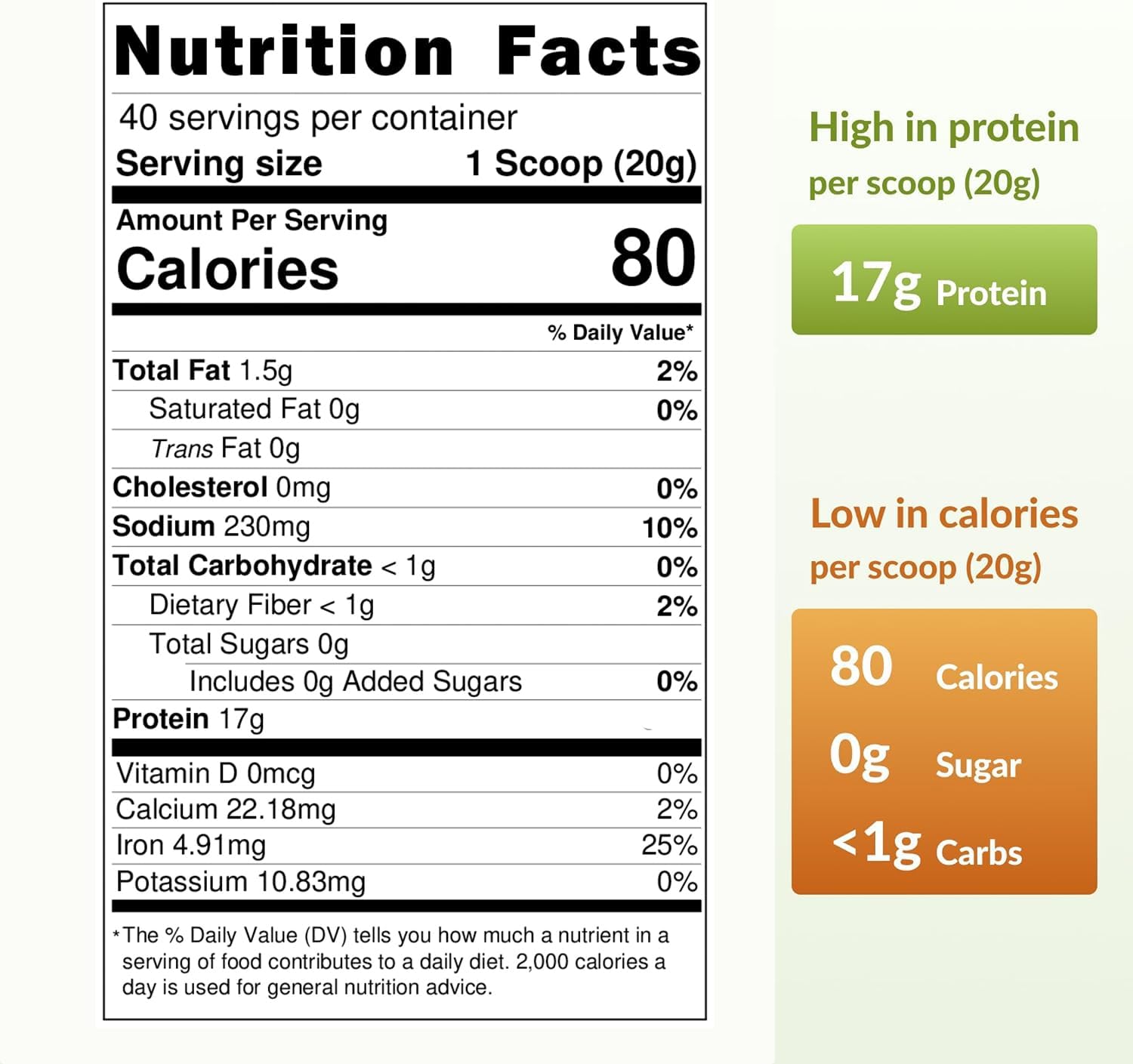 Pure Pea Protein Powder, 80% Protein Content, Unflavored Vegan Pea Protein Isolate, Non-GMO, Gluten Free, Dairy Free,Plant Based Protein Powder from North America (1.8 lb, 40 Servings) - Image 2