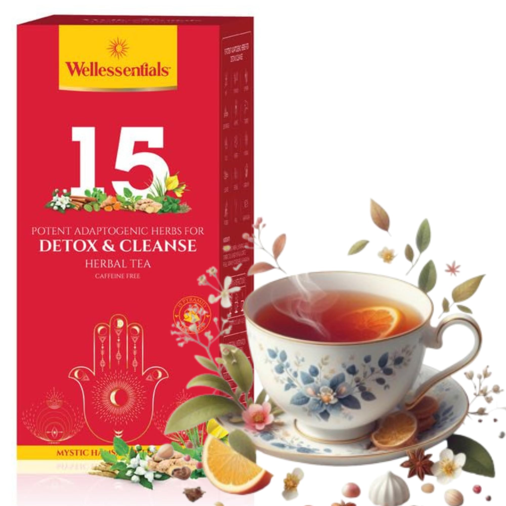 Wellessentials Herbal Tea - Potent Adaptogenic Herbs for DETOX & CLEANSE | Tea Bags | Made with 14 Natural Ingredient | Caffeine Free | Organic Tea | 15 Pyramid Tea Bags (B0CT8QBZ15) Amazon Price History, Amazon Price Tracker