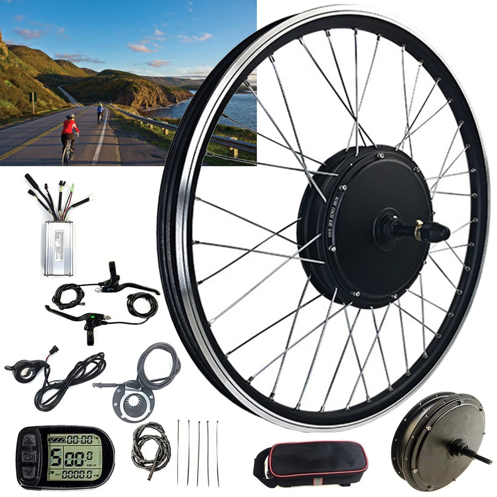 Zestaw piasty do roweru elektrycznego 36 V 48 V 500 W 1000 W 1500 W tylne koło do roweru elektrycznego, bezszczotkowy silnik bez przekładni z napędem na tylne koła, 36V500W-24in