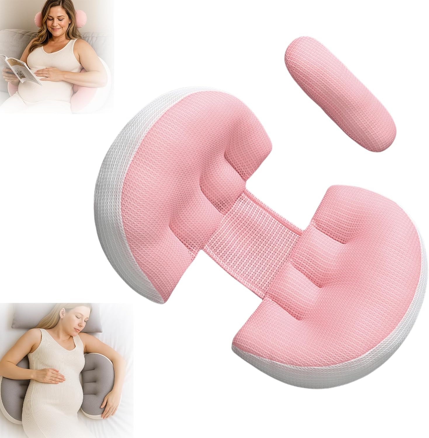 Tottlebee Pregnancy Pillow for Sleeping, Adjustable Maternity Belly Support Pillow for Pregnant Women, Full Body Relief for Back, HIPS, Legs with Removable Cover, Compact (Pink)