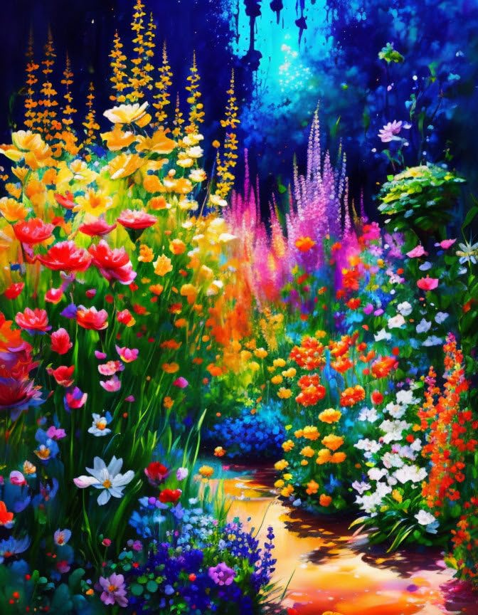 Tableau sur toile pas cher 58 x 90 cm art mural jardin chemin de fleurs