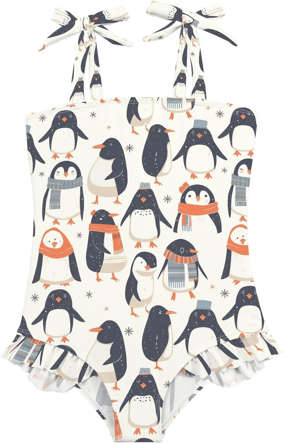 visesunny Toddler Girl Swimsuit Adjustable Strap Swimwear Penguin Scarf Hat Bathing Suits for Girls 18M-6Y