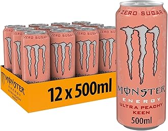 Monsters Energy Drink Ultra Peachy Keen Sugar Free Refreshing Peach Taste Each 500ml (Pack of 12) (Imported USA)