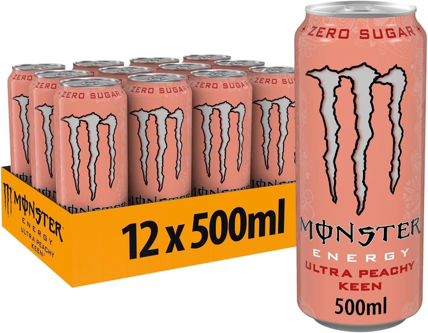 Monsters Energy Drink Ultra Peachy Keen Sugar Free Refreshing Peach Taste Each 500ml (Pack of 12) (Imported USA)
