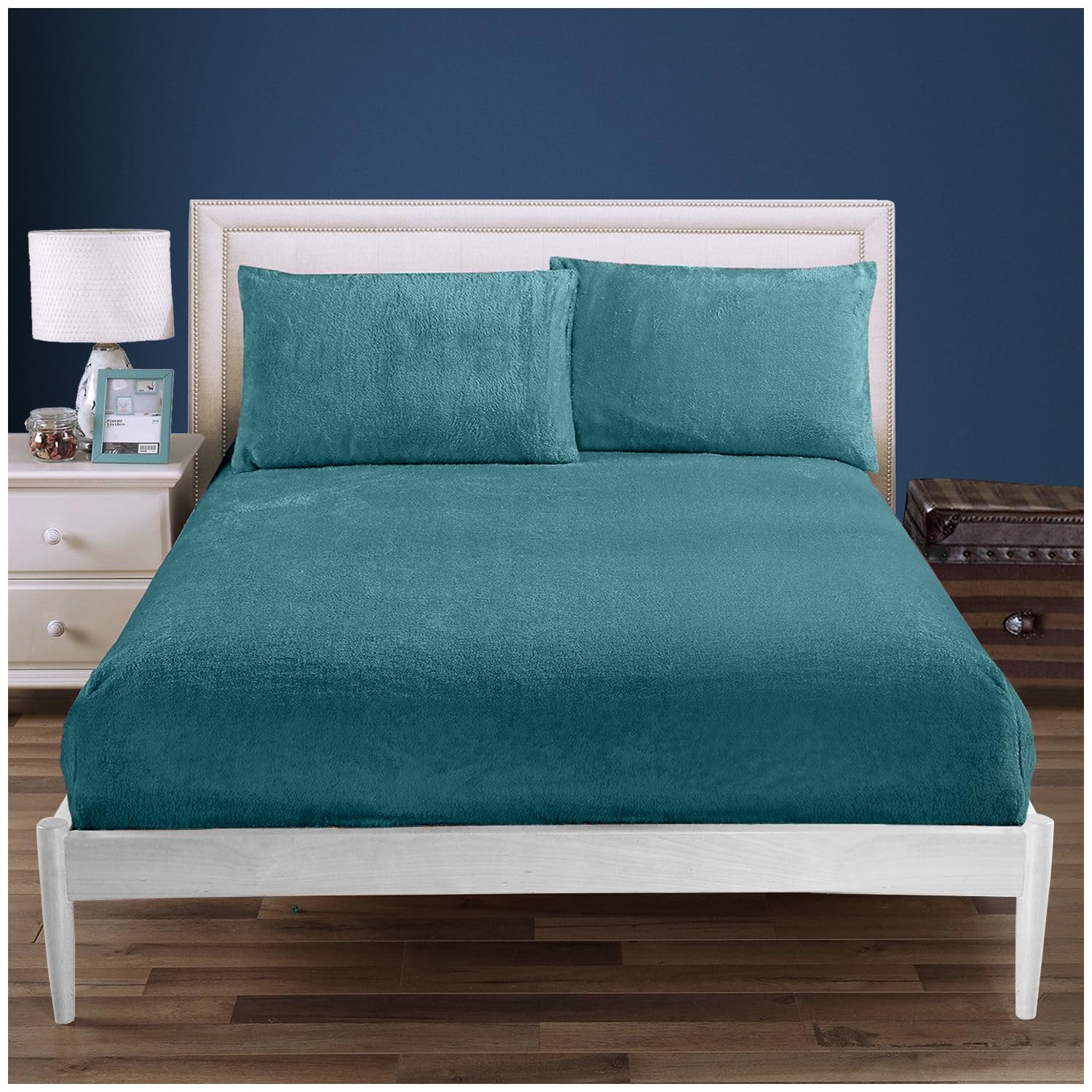 Teddy Fleece Fitted Sheet Single, Super Soft Warm & Comfortable Thermal Fur Bedsheet, Luxury Snuggly and Fluffy Fitted Bed Sheet, Winter Sherpa Fleece Thermal Bedding, Green