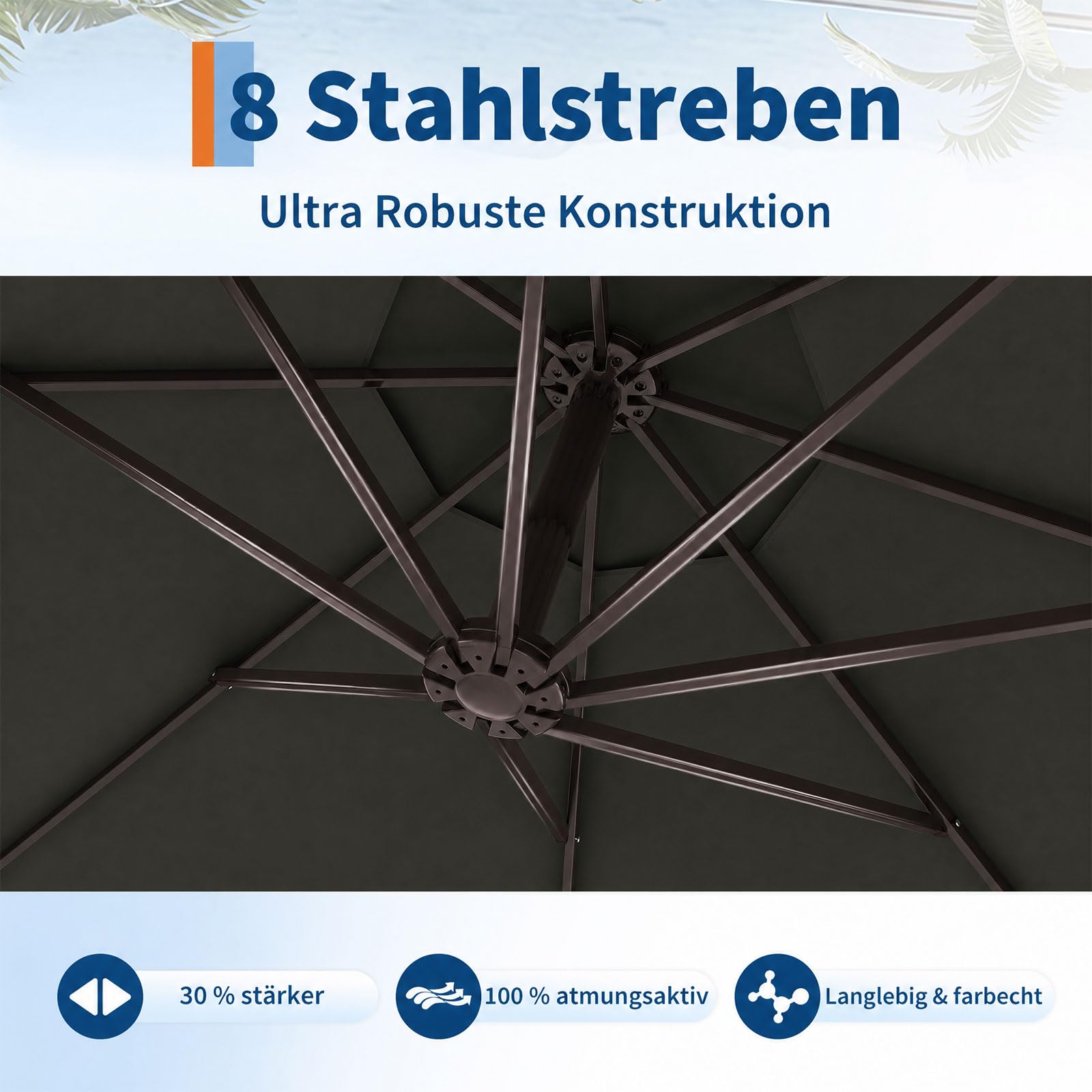 GarveeLife Sonnenschirm Ø300cm Ampelschirm 360° drehbar Gartenschirm mit Kurbel UV-Schutz UPF 50+ Wasserabweisender Gartenschirm mit Schutzhülle und Ständer für Terrasse Balkon