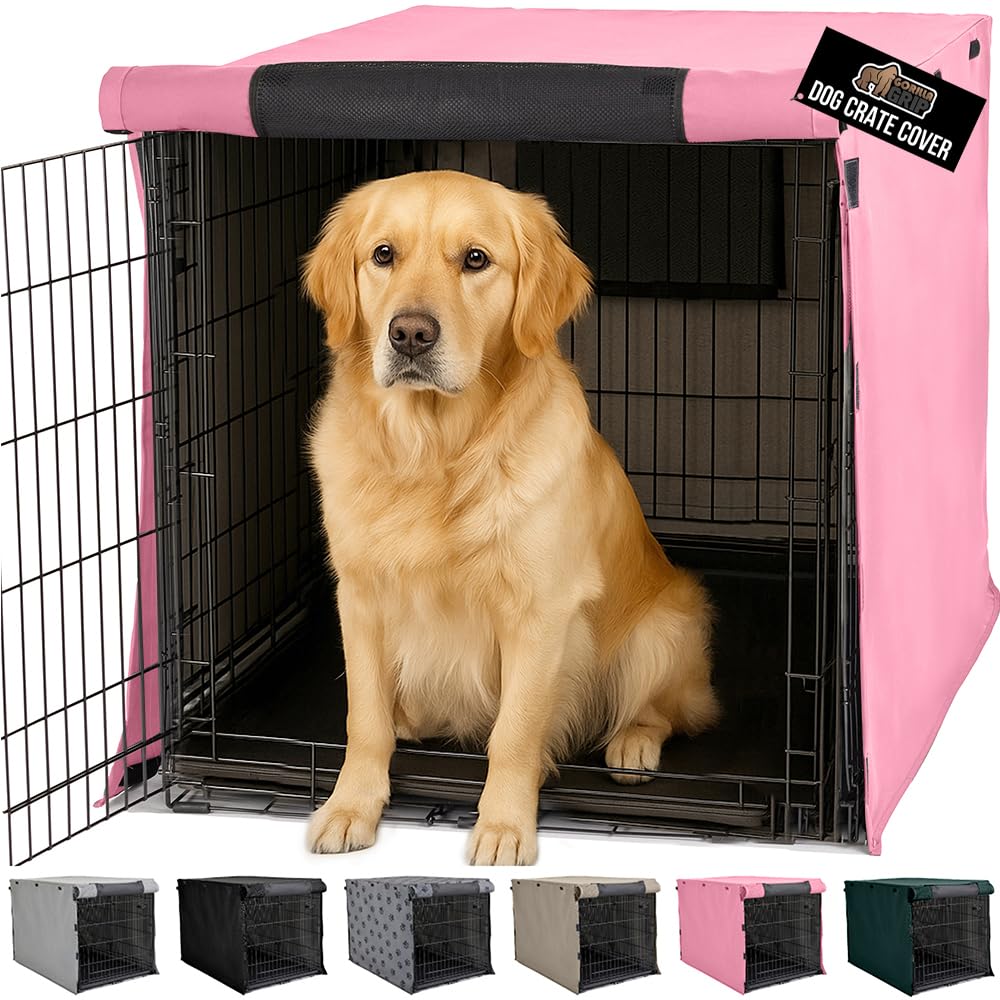 GORILLA GRIP Dog Crate Covers, Wire Kennel Topper, 42 in, Pink