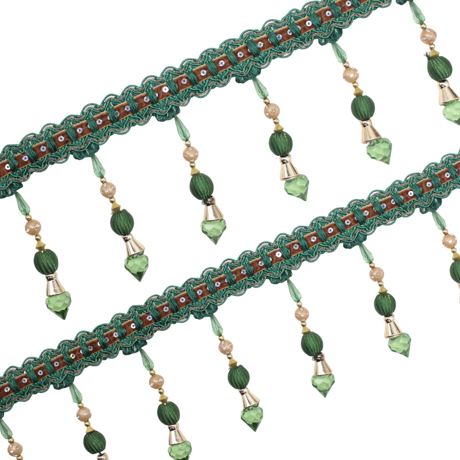 4 Yards Multicolor Beaded Hanging Ball Tassel Fringe Trim Bead Sewing Trim Fringe for Curtain Tablecloth Home Decoration (Green)