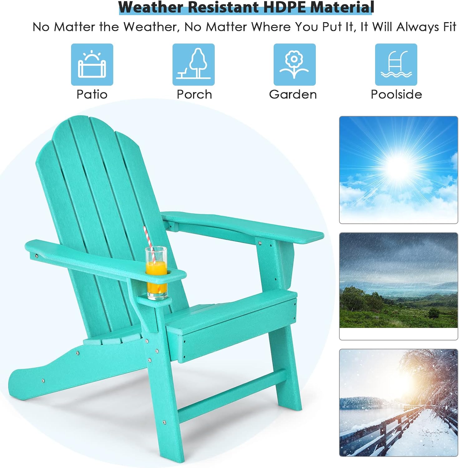 Giantex Set of 2 Adirondack Chair Outdoor Fire Pit Chairs, HDPE Weather Resistant Patio Chair for Campfire,Deck, Garden, Yard, Lawn Furniture Porch and Lawn Seating Composite Chairs