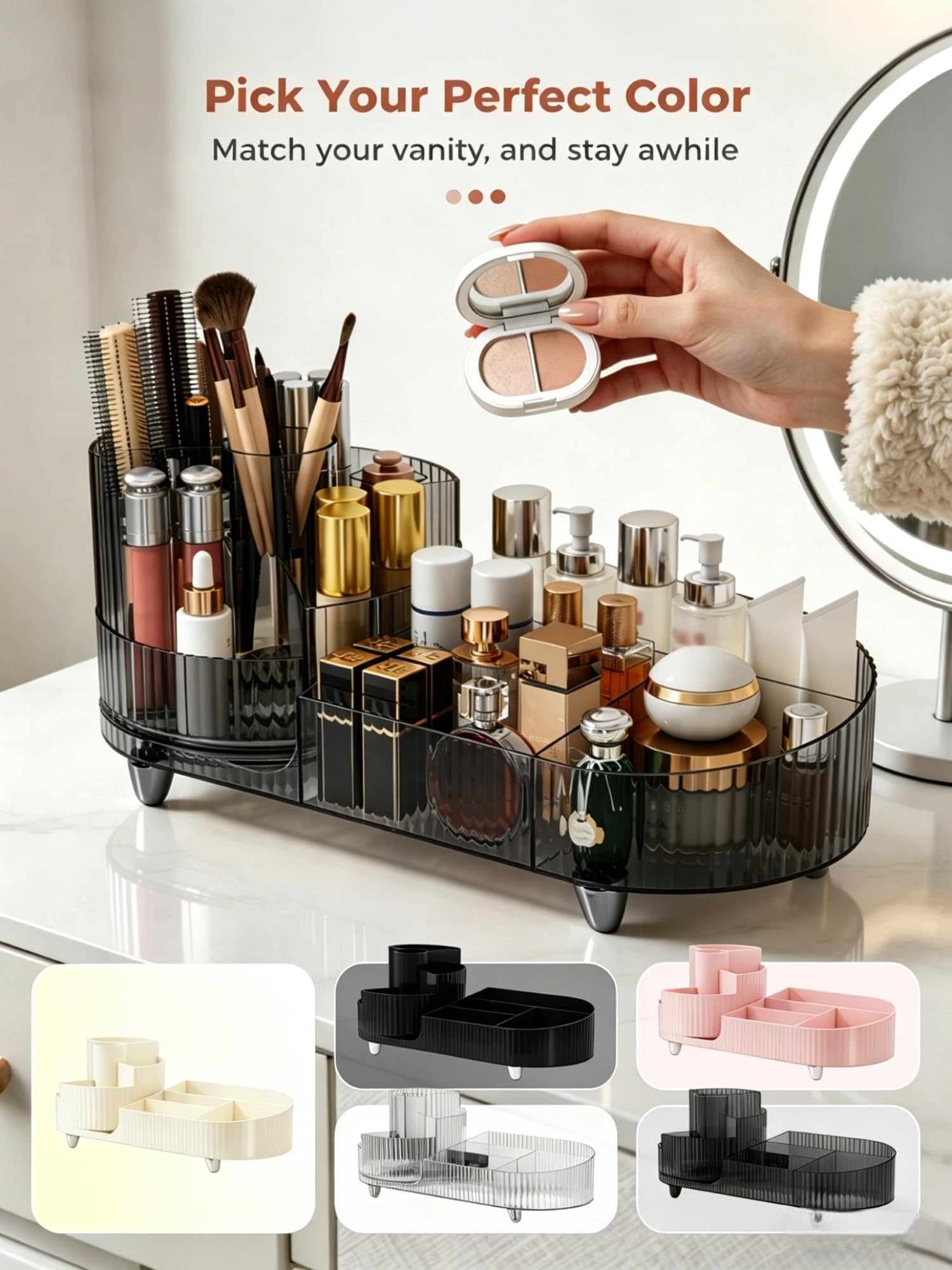 Booklov Modern Elegant Make-up-Organizer, Kosmetik-Display-Case, Schwarz, Poliert, 360° drehbar, 9 Fächer, für 30 Kosmetikartikel, Hochwertiges PET-Material, Tischplatte, 1 Stück
