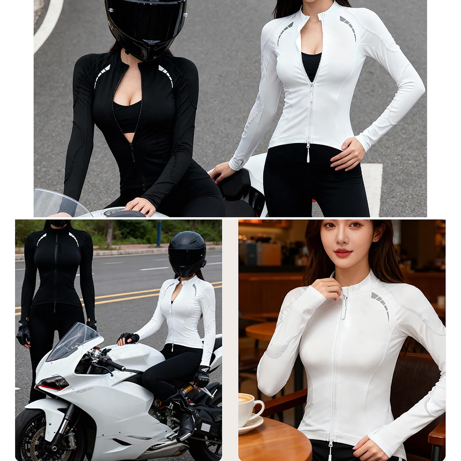ARMAAN Maglia Protettiva Moto Donna Con Protezioni CE Omologate Strato Base Termico A Maniche Lunghe Riflettente Per Turismo In Moto Pendolarismo Ciclismo Attività Outdoor,Black-S