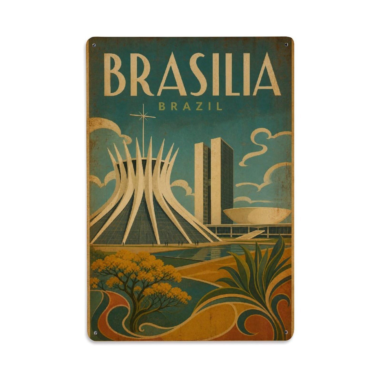 Vintage Travel Brazil Brasilia Metal Tin Sign
