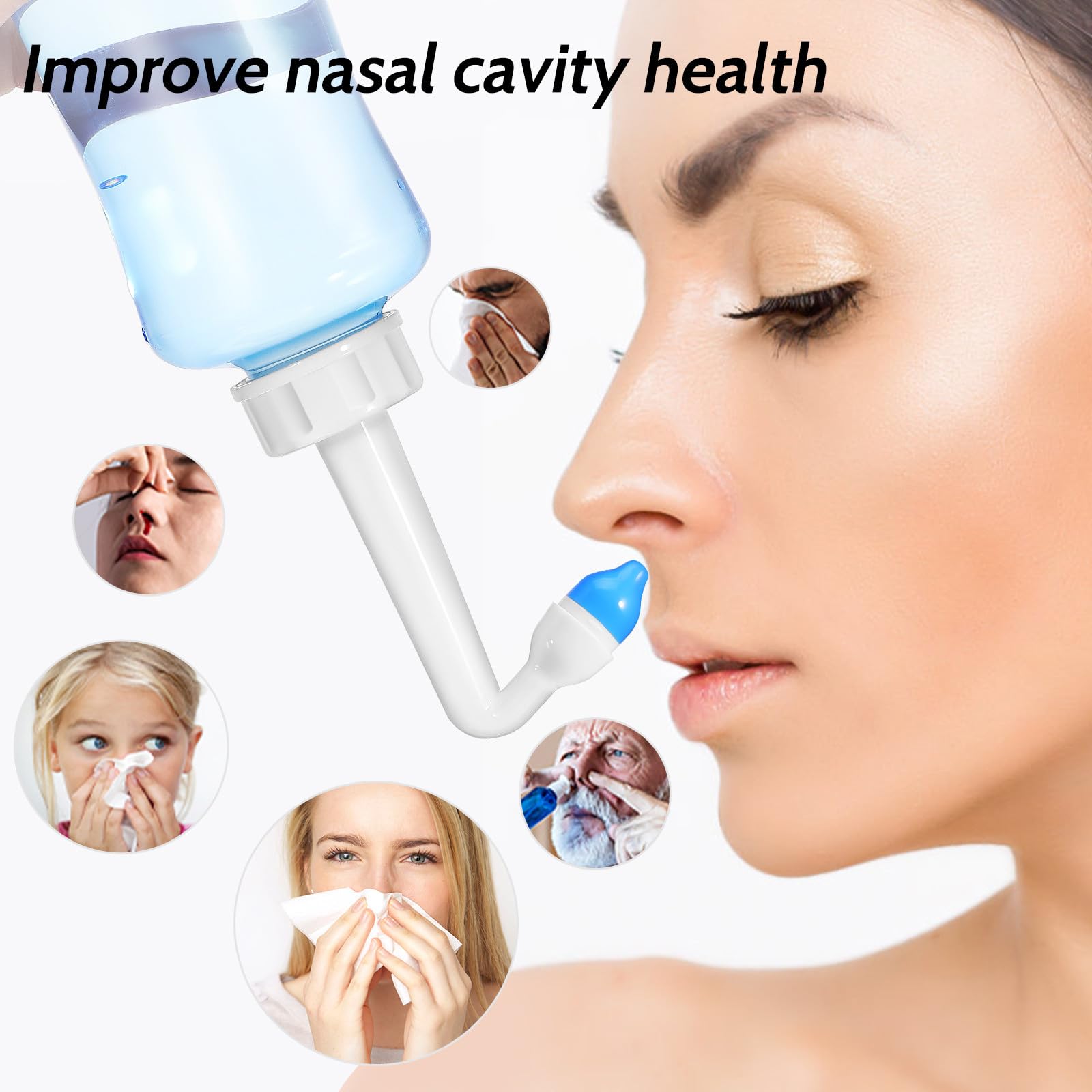 Botella de Riego Nasal de 500ml con Flujo Suave y Plástico Resistente, Dispositivo de Limpieza con Sal para Lavado Nasal Adulto y Cuidado Sinusal Eficaz