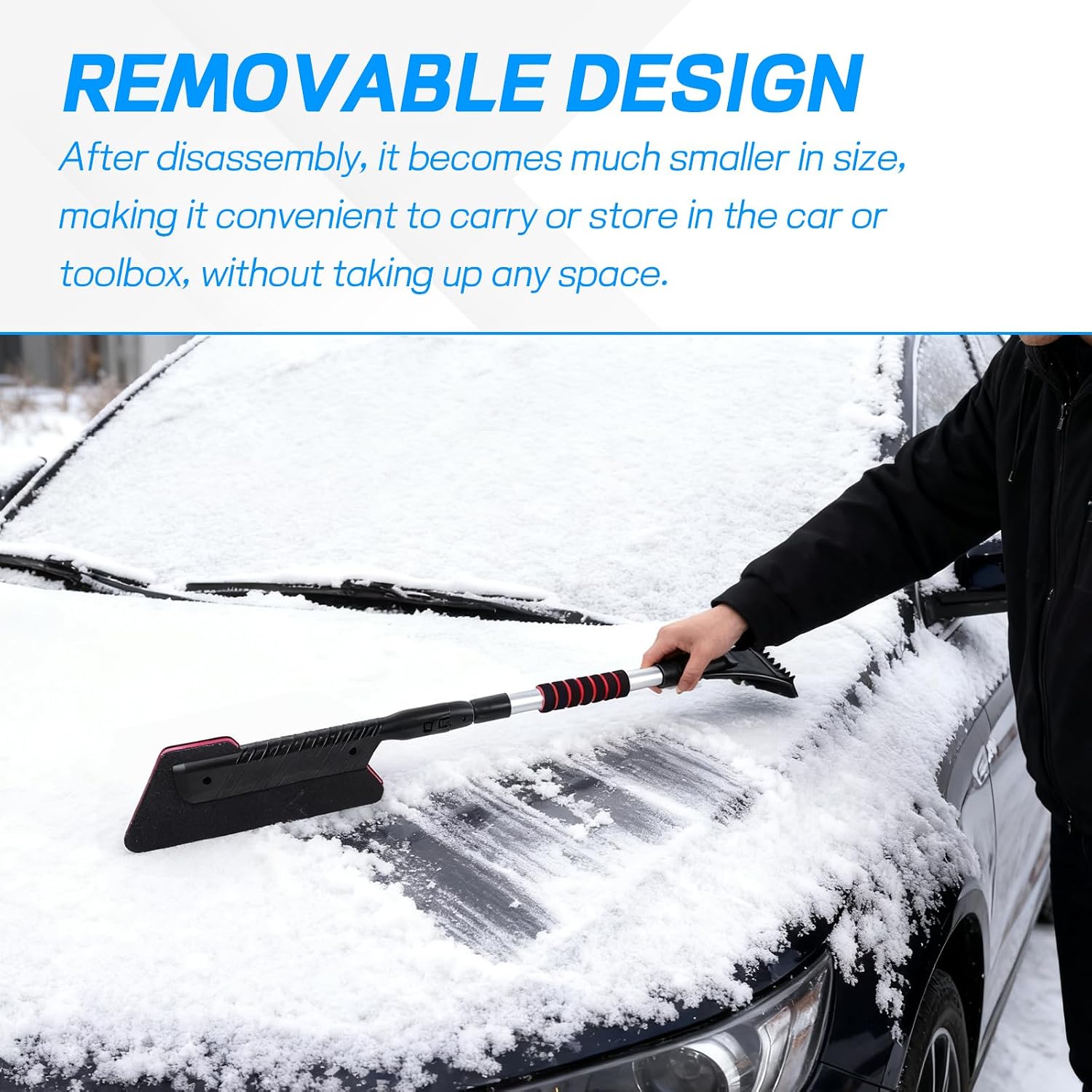 wuyaoyao 2-in-1 Snow Brush & Ice Scraper, 32"–40" Extendable Ice Scrapers for Car Windshield Window, EVA & ABS Detachable Snow Removal Tool with Foam Grip for Cars Trucks SUVs, Winter Car Accessories