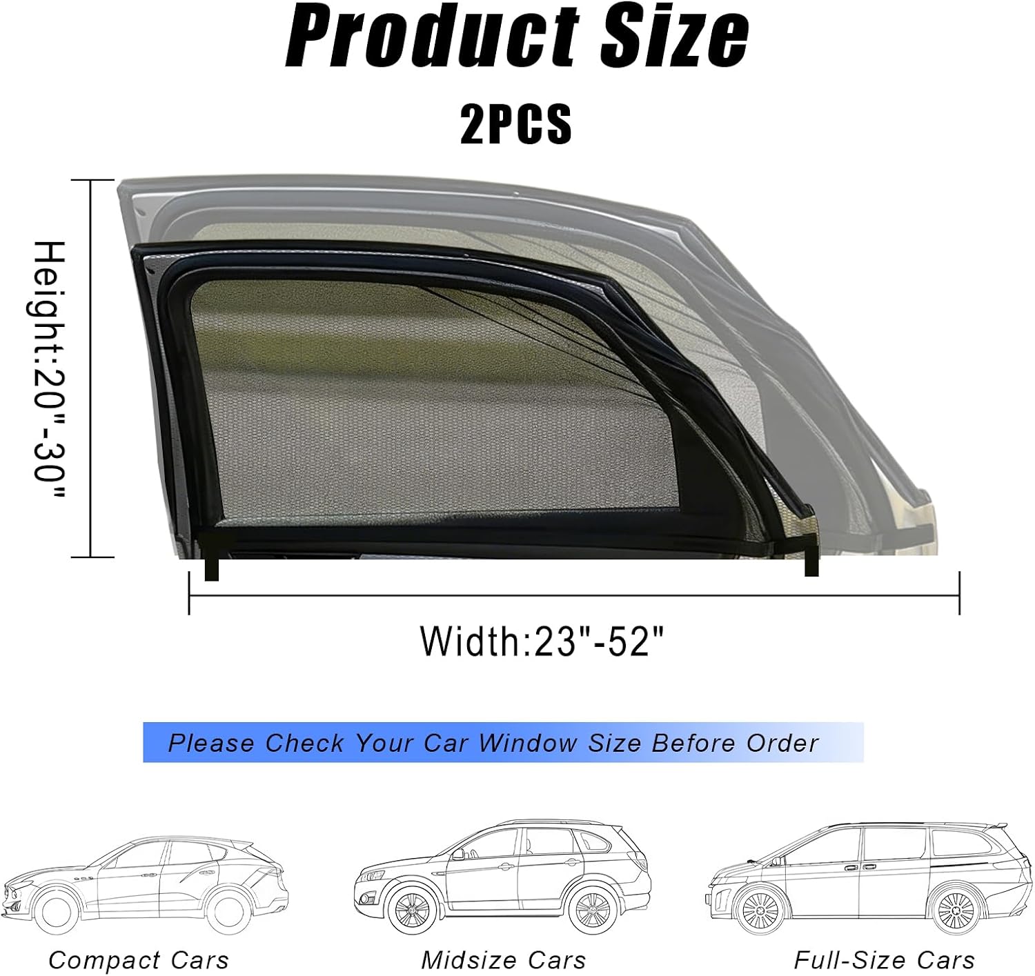 Car Window Shades, Privacy Blackout Curtains for Rear Side Windows, 2 Pack Stretchable Sun Blinds for Back Seat Passengers, Baby, Foldable UV Blockers for Camping, Fit for Most Cars SUV Truck