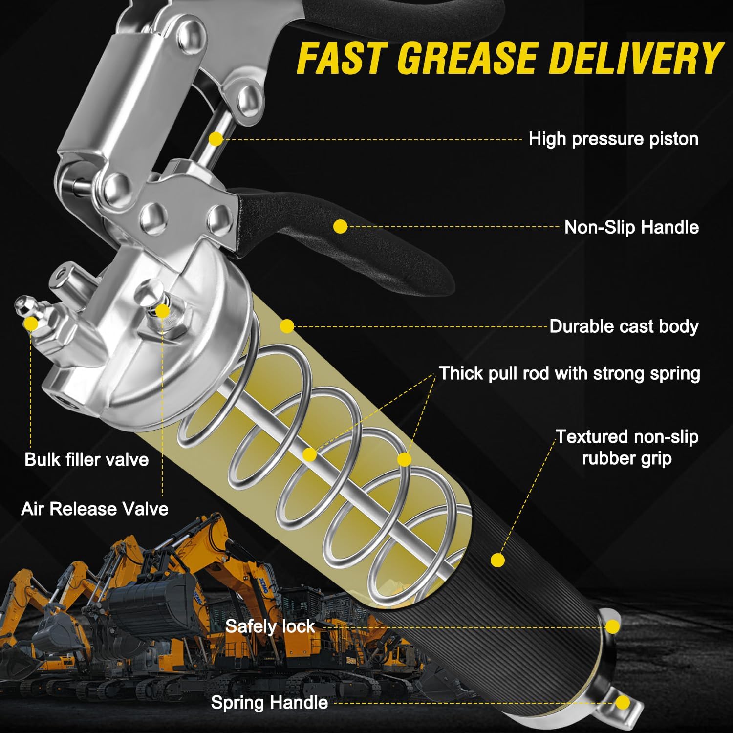 グリースガンキット、7000 PSIヘビーデューティーピストルグリップグリースガン容量14オンス。18インチ樹脂フレックスホース、ダ