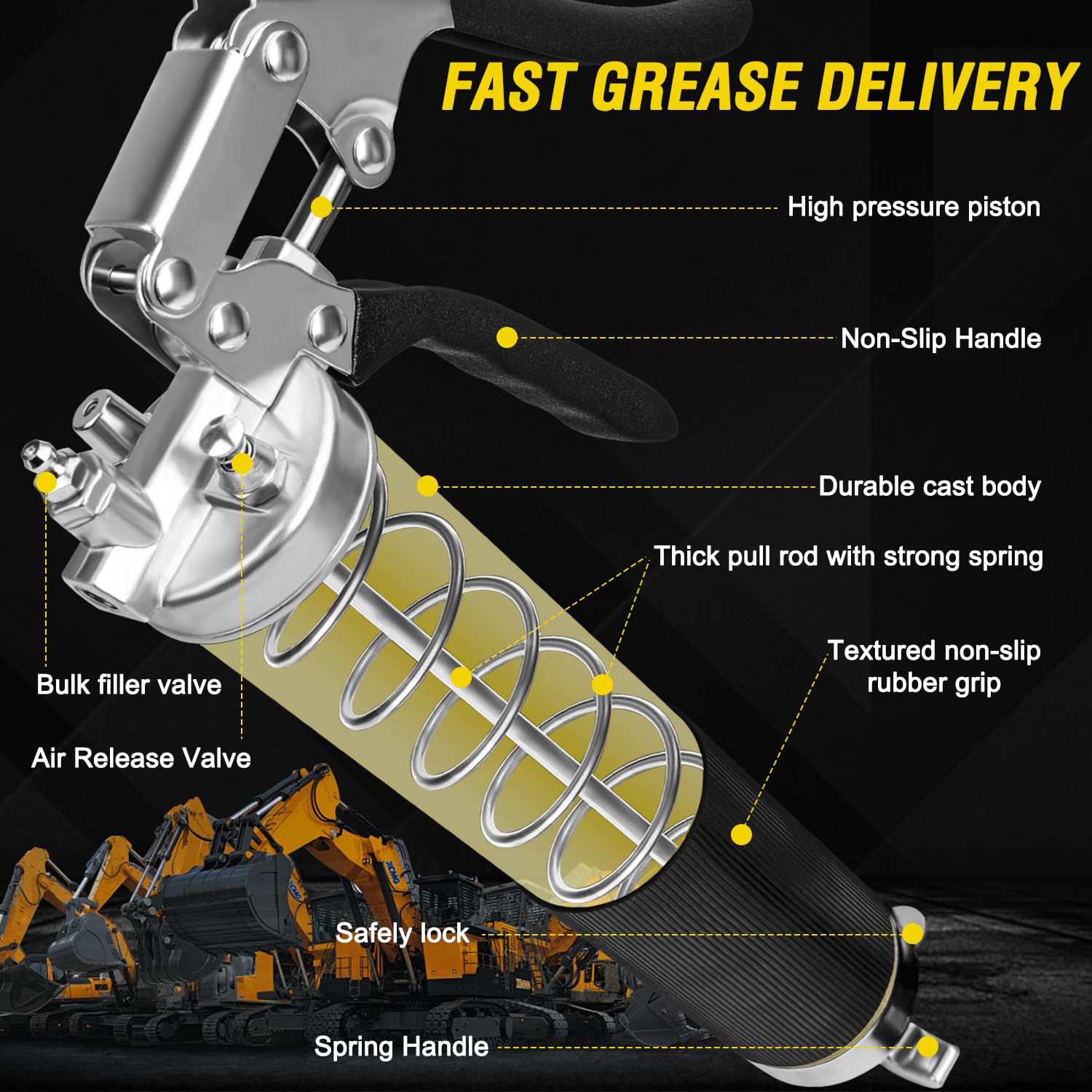 Grease Gun Kit, 7000 PSI Heavy Duty Pistol Grip Grease Gun with 14 oz Capacity, Includes 18 Inch Resin Flex Hose, Double Handle Grease Coupler and Other Accessories, Grease Gun for Automotive, Marine