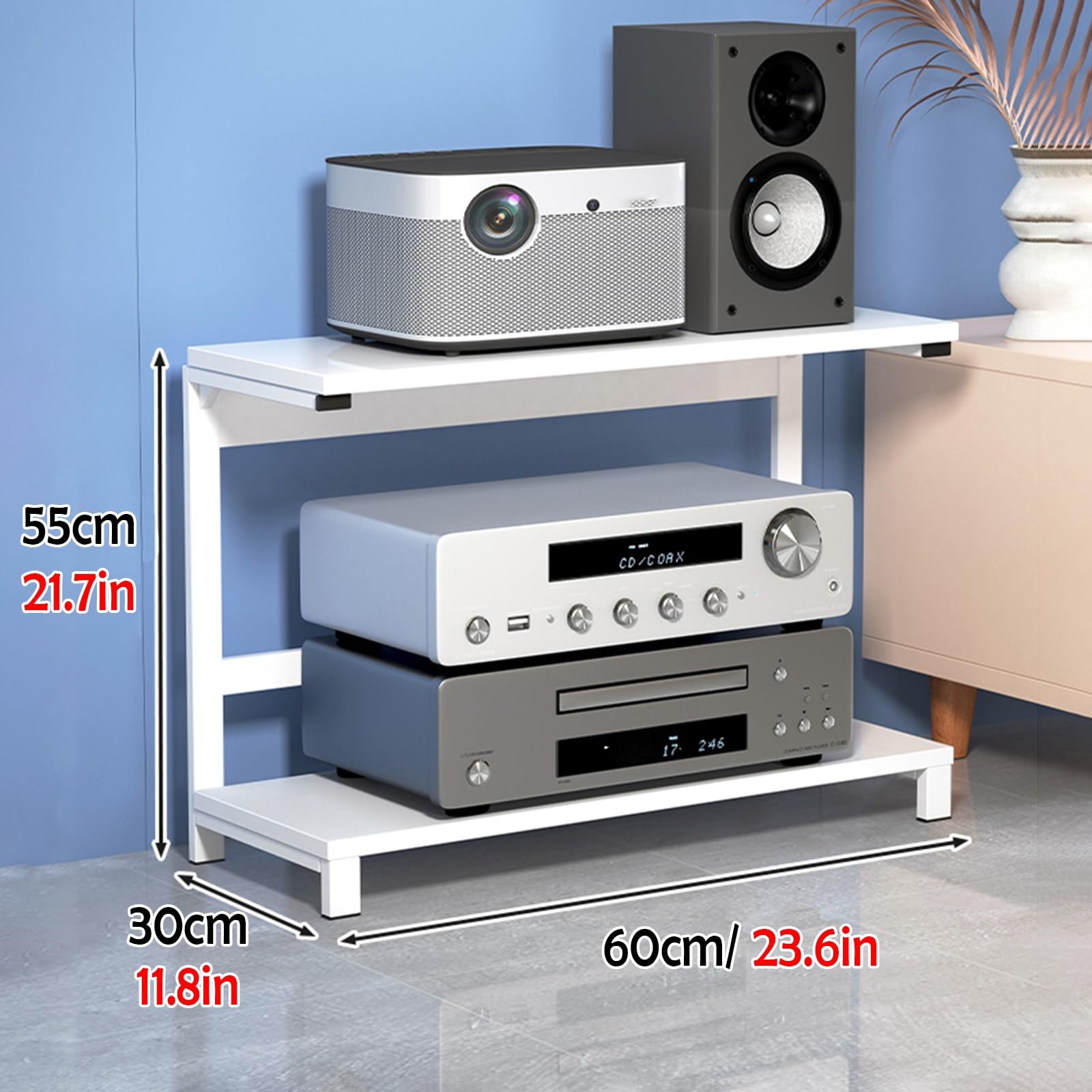 Estantería/Mueble esquinero metálico para componentes de audio, ideal para la mesita de noche o la oficina. Soportes y estantes para equipos de música/muebles AV, soporte para medios audiovisuales c