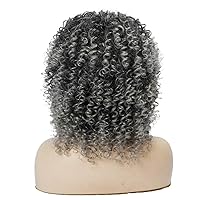 Vista 4 de Pelucas Afro Cortas Rizadas Grises para Mujeres Negras, Peluca Rizada Gris Degradado con Flequillo Cabello Sintético Resistente al Calor para Uso