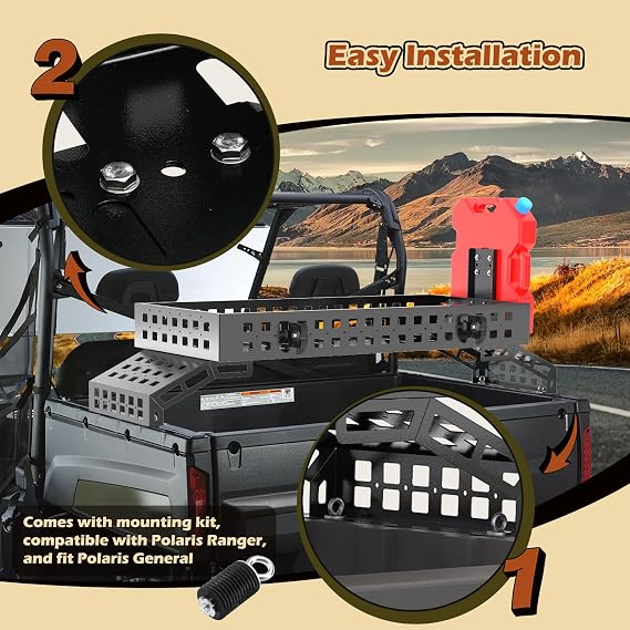 TOPOWN UTV Heavy Duty Overbed Cargo Rack with Adjustable Mounting Brackets