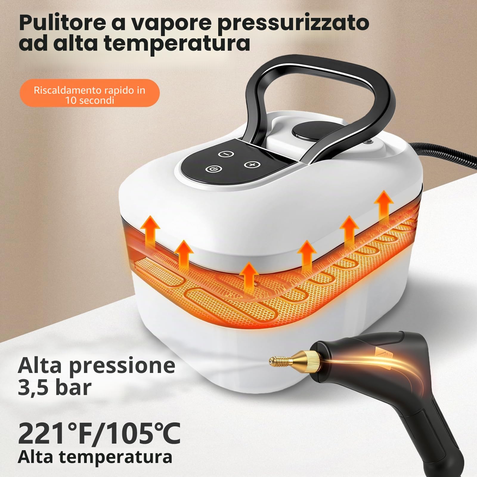 Pulitore a Vapore, Pulitore a Vapore Portatile Multiuso da 2500W con 6 Velocità Regolabili, Serbatoio 1200 ml, Steam Cleaner per Grasso Cucina, Piastrelle Bagno, Vetri, Divani auto (Bianco e nero)
