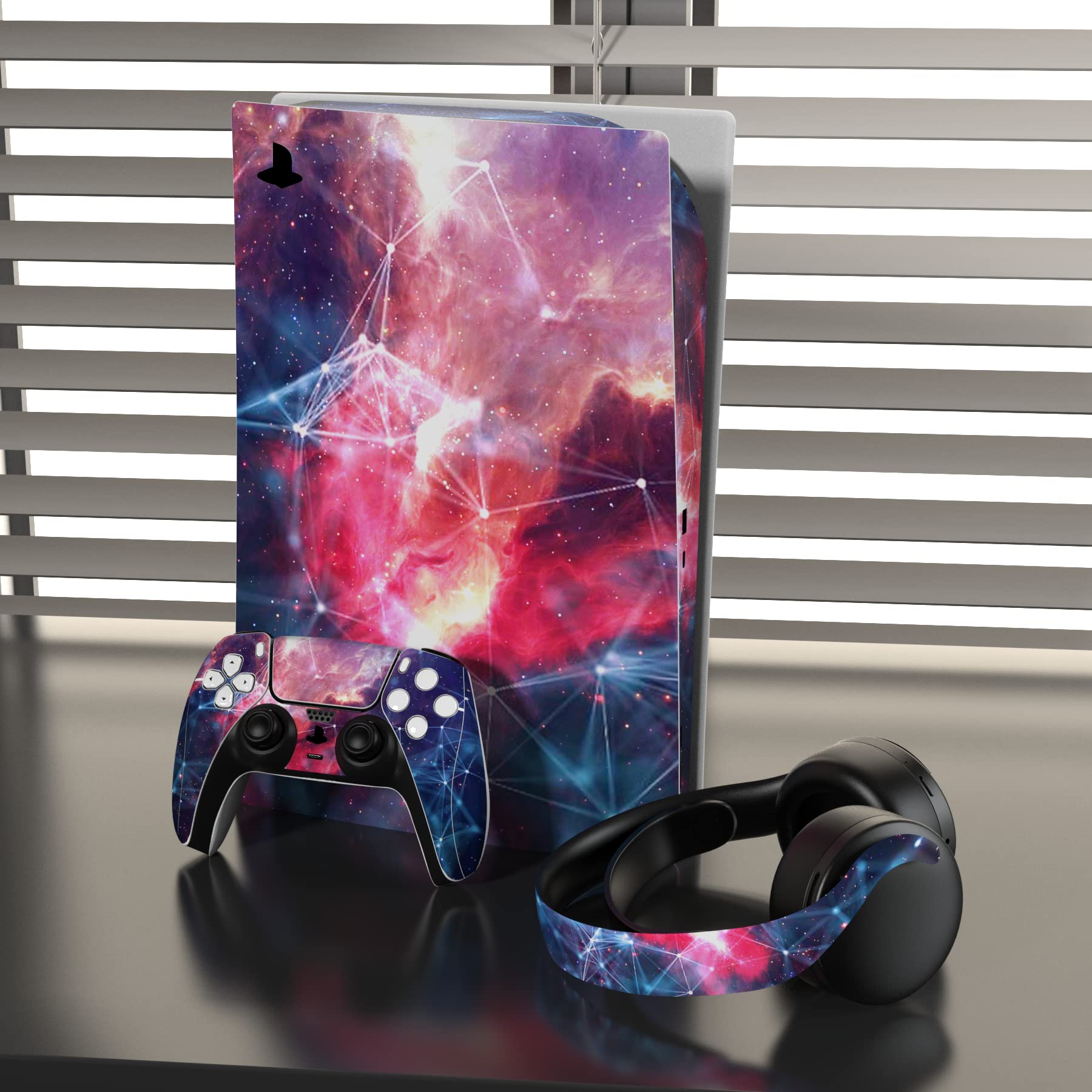 PlayVital Calcomanía Vinilo para ps5 Edición Disc - Pegatina Completa para Consola, Control, Estación de Recarga, Control Remoto y Audífonos, Skins Cubierta Protectora Adhesiva(Espacio Galáctico)