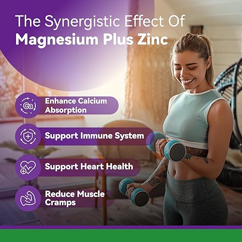 Miniatura 6 de Glicinato de magnesio - Suplemento de magnesio con zinc y vitamina D3 para apoyo inmunológico, óseo y muscular y salud cardíaca - Sin OMG, sin