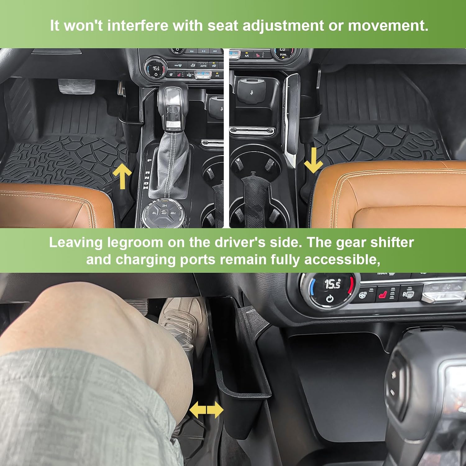 HGWEI Center Console Shifter Organizer Compatible with 2021-2025 Ford Bronco Sunglasses Holder Interior Accessories-Mounted Sun Visor Organizer Gear Shift Storage Tray (Not for Bronco Sport)