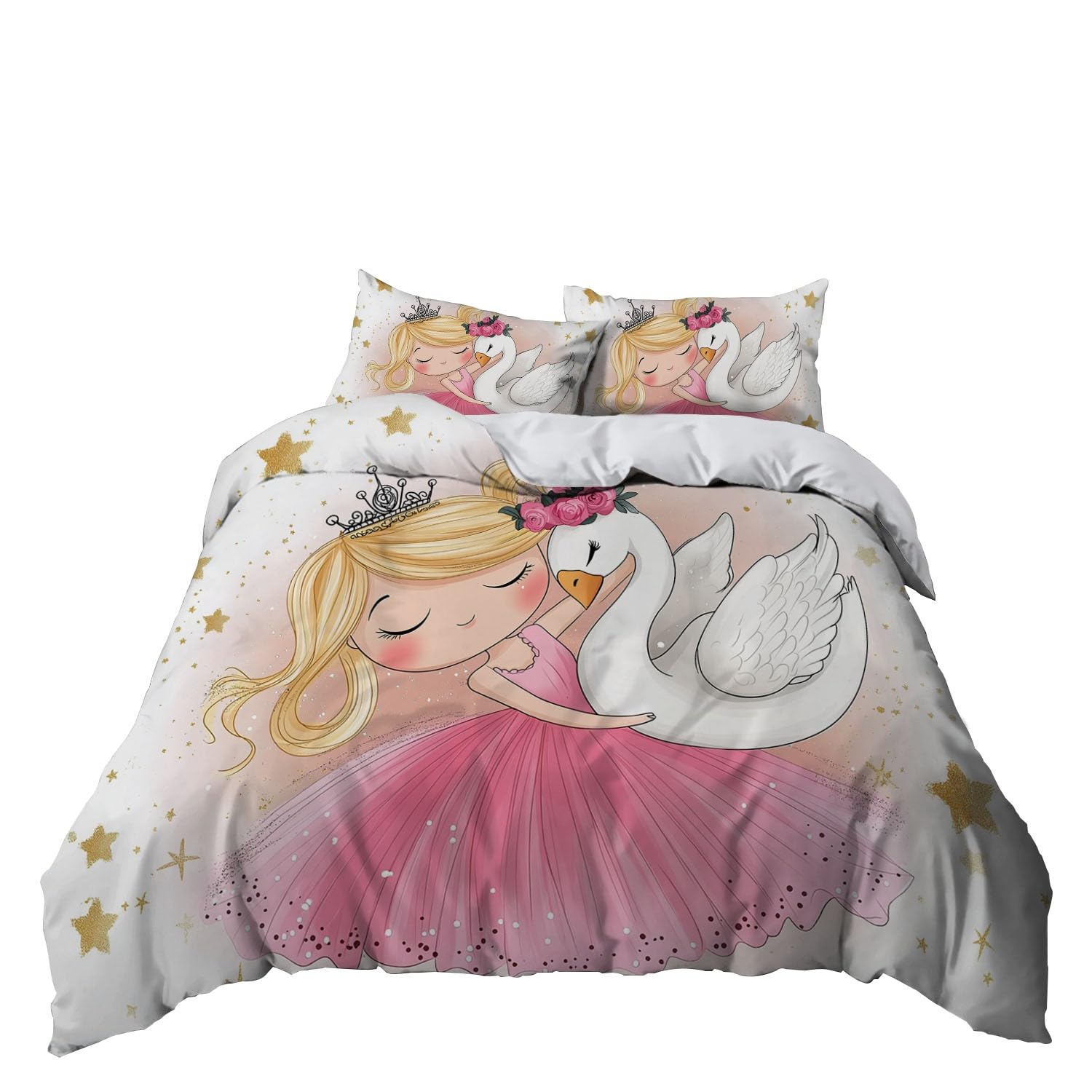 Estrellas De Dibujos Animados Funda Nordica Cama 90 de 3 Piezas Bailarina y Cisne Juego de Funda Nordica 150x200 cm y 2 x Fundas de Almohada de 50x75 para Ropa de Cama Infantil Niño Chico Niña