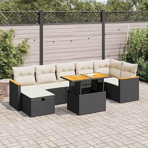 5-Piece Garden Sofa Set in Black and White, Modular Outdoor Furniture with Removable Cushions, Durable PE Rattan and Steel Frame for Patio Terrace