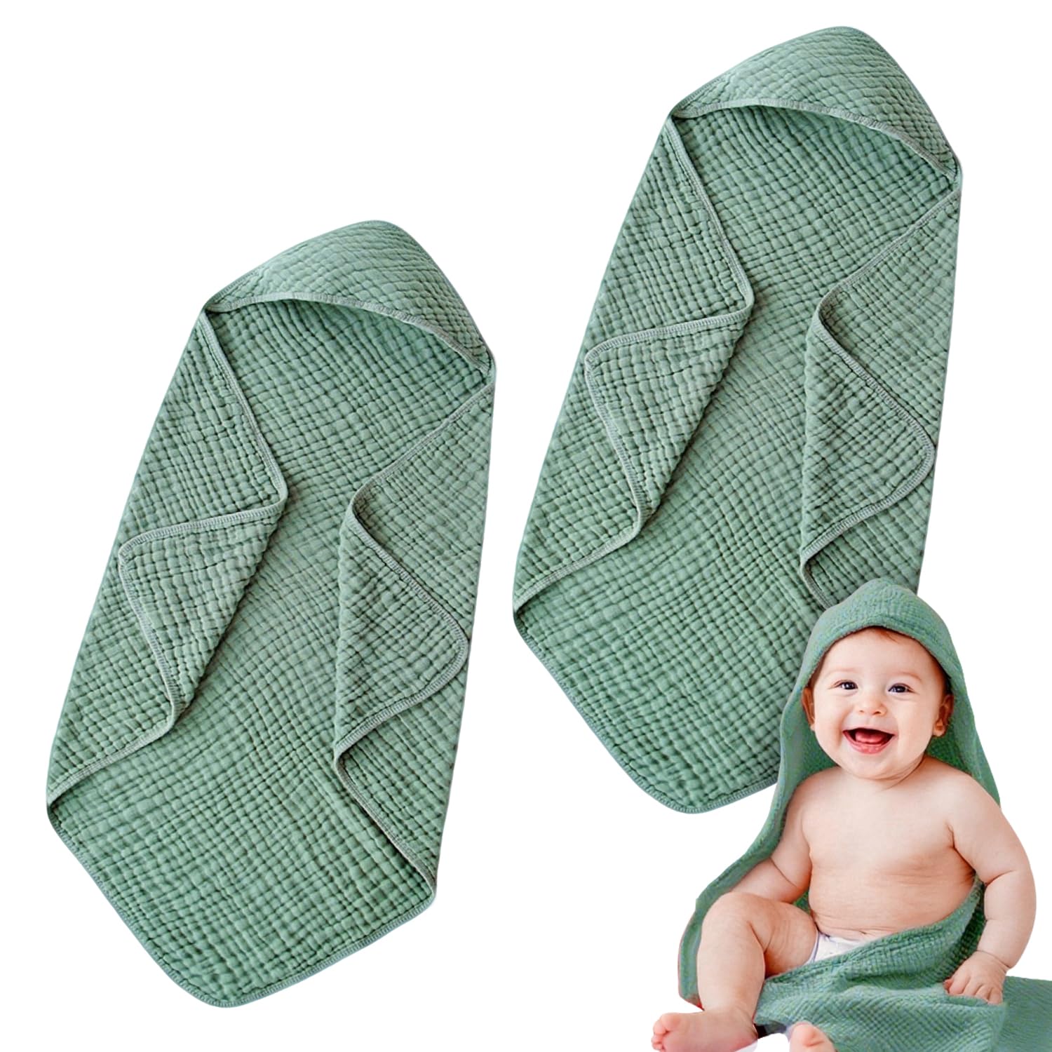 Confezione da due Accappatoio Neonato, 90x90cm Cappuccio Per Bambini,Cappuccio per Neonato 100% Cotone Asciugamano,Asciugamano Morbido e Super Assorbente per Neonati e Bambini 0-3 Anni