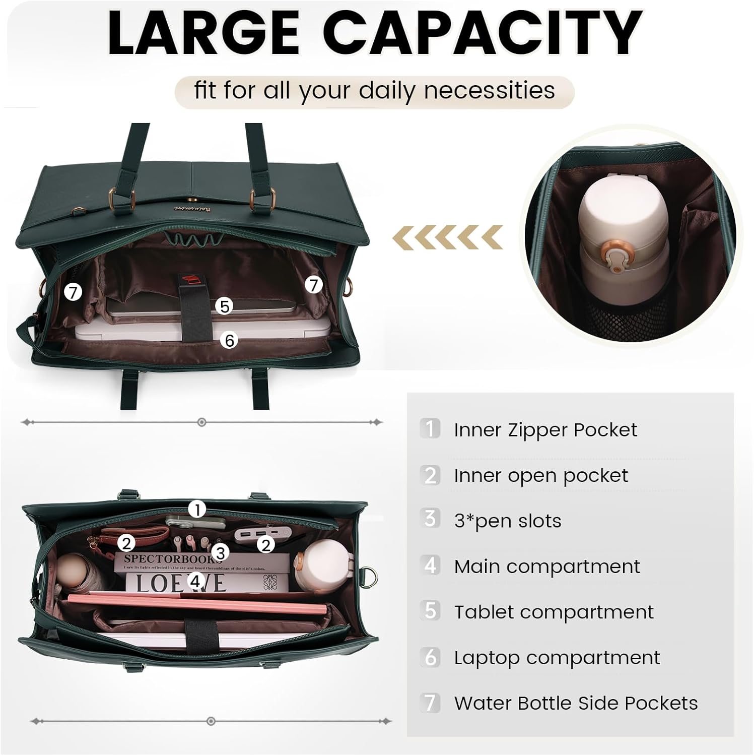 RAINSMORE Laptop Bag for Women 15.6 Inch Work Tote Bags Waterproof Leather Laptop Computer Tote Professional Briefcase
