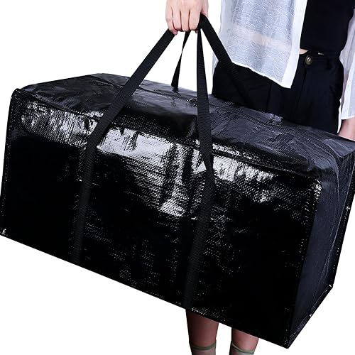 Miniatura 2 de Paquete de 4 bolsas de mudanza negras para cajas de mudanza, almacenamiento de embalaje, extra grande para suministros de ropa con cremalleras,