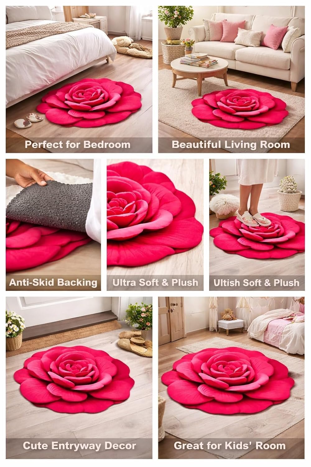 3D Rose Mat - Soft & Decorative Rug -3