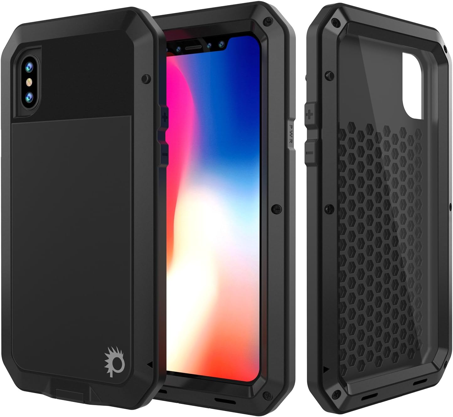 PunkCase Metal Case, Heavy Duty Military Grade Armor Cover [shock proof] Hard Aluminum & TPU Design W/Tempered Glass Screen Protector Compatible W/Apple iPhone XS [Black]