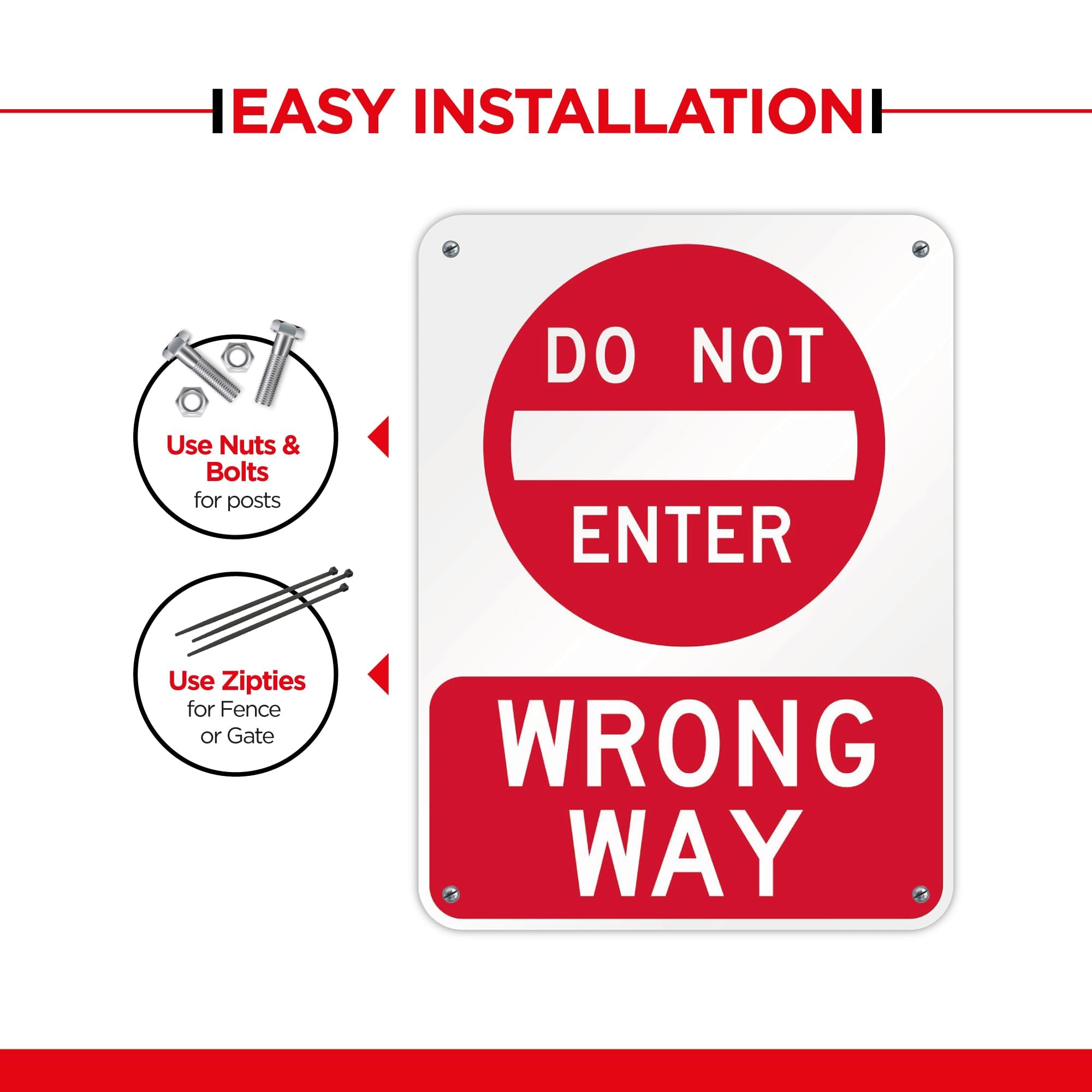 OLANZU Do Not Enter - Wrong Way 24 x 18 pulgadas - Paquete de 3 letreros de aluminio prismático de alta intensidad - Letreros reflectantes de metal con texto en inglés "Do Not Enter", resistente al