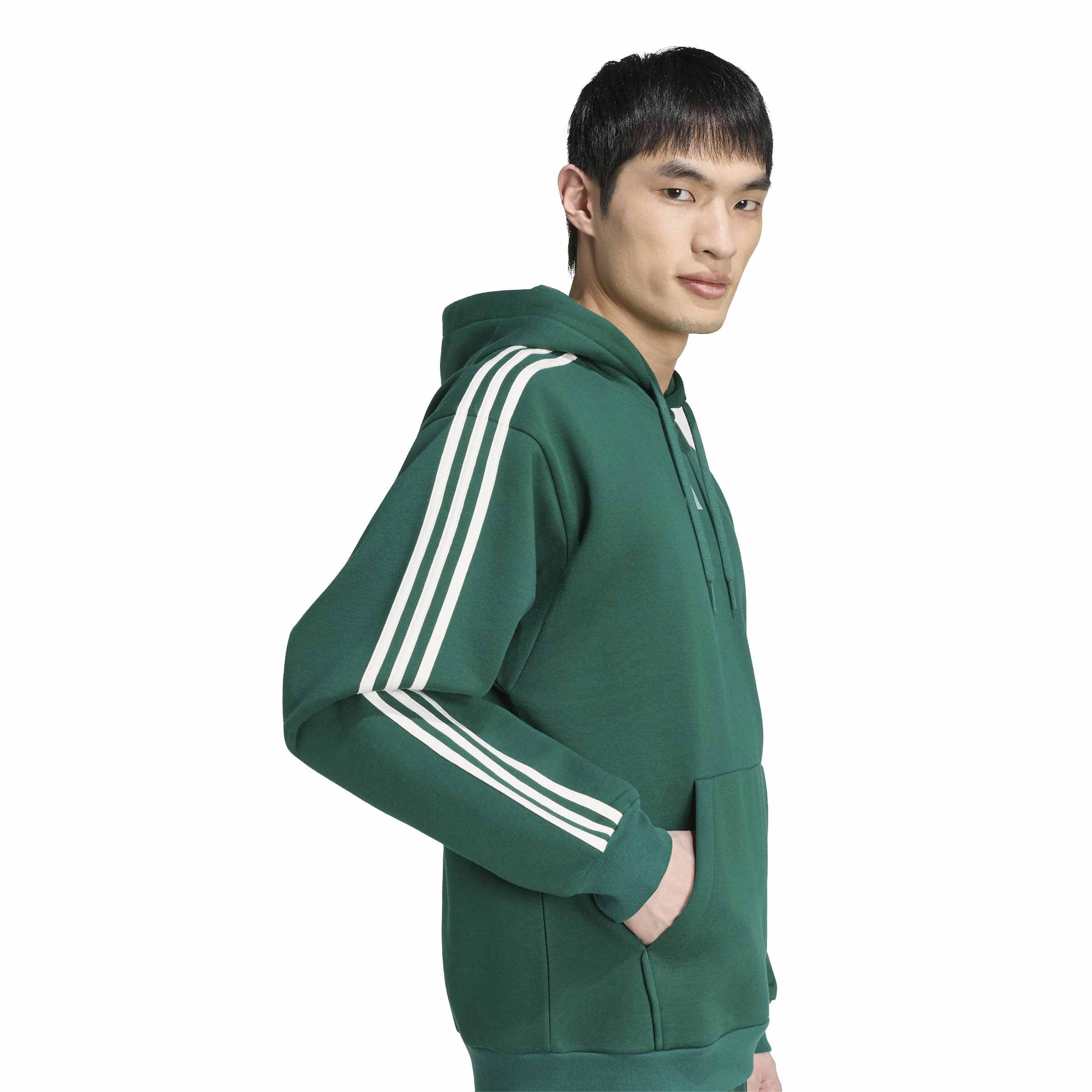 adidas Mezczyzni Essentials 3-Stripes Fleece Hoodie Sweatshirt, collegiate green/off white, XXL
