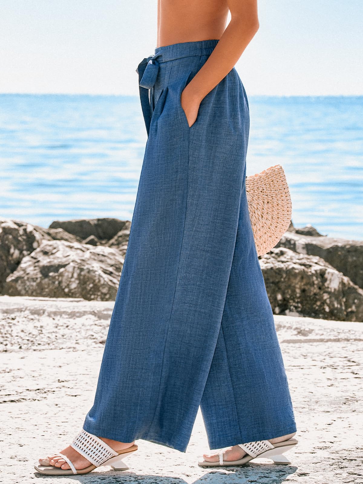CUPSHE Palazzo Hose Damen mit hohem Bund, weitem Bein und Bindegürtel