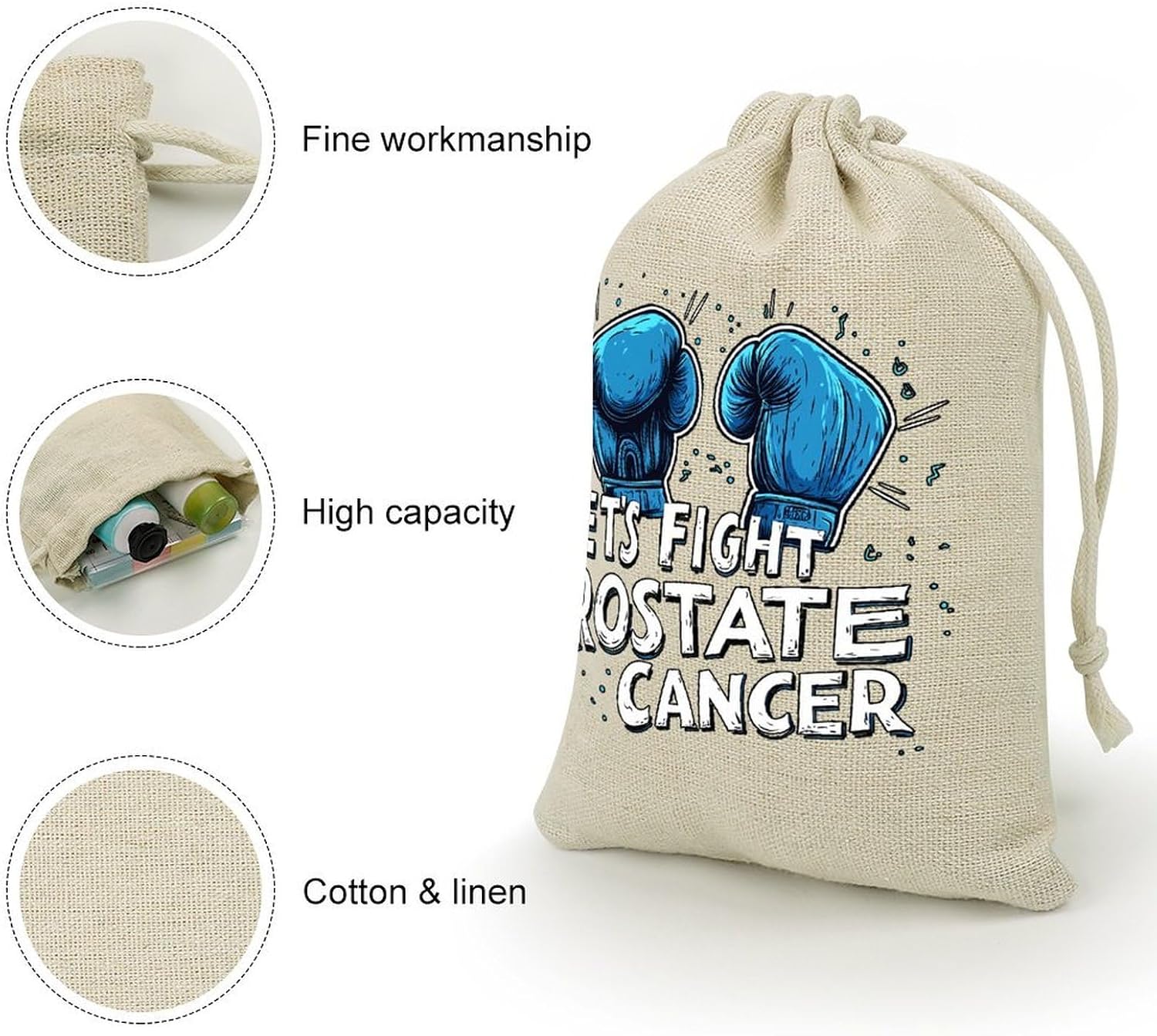 Let's Fight Prostate Cancer Drawstring Bags Cotton Linen Pack of 8 image 3