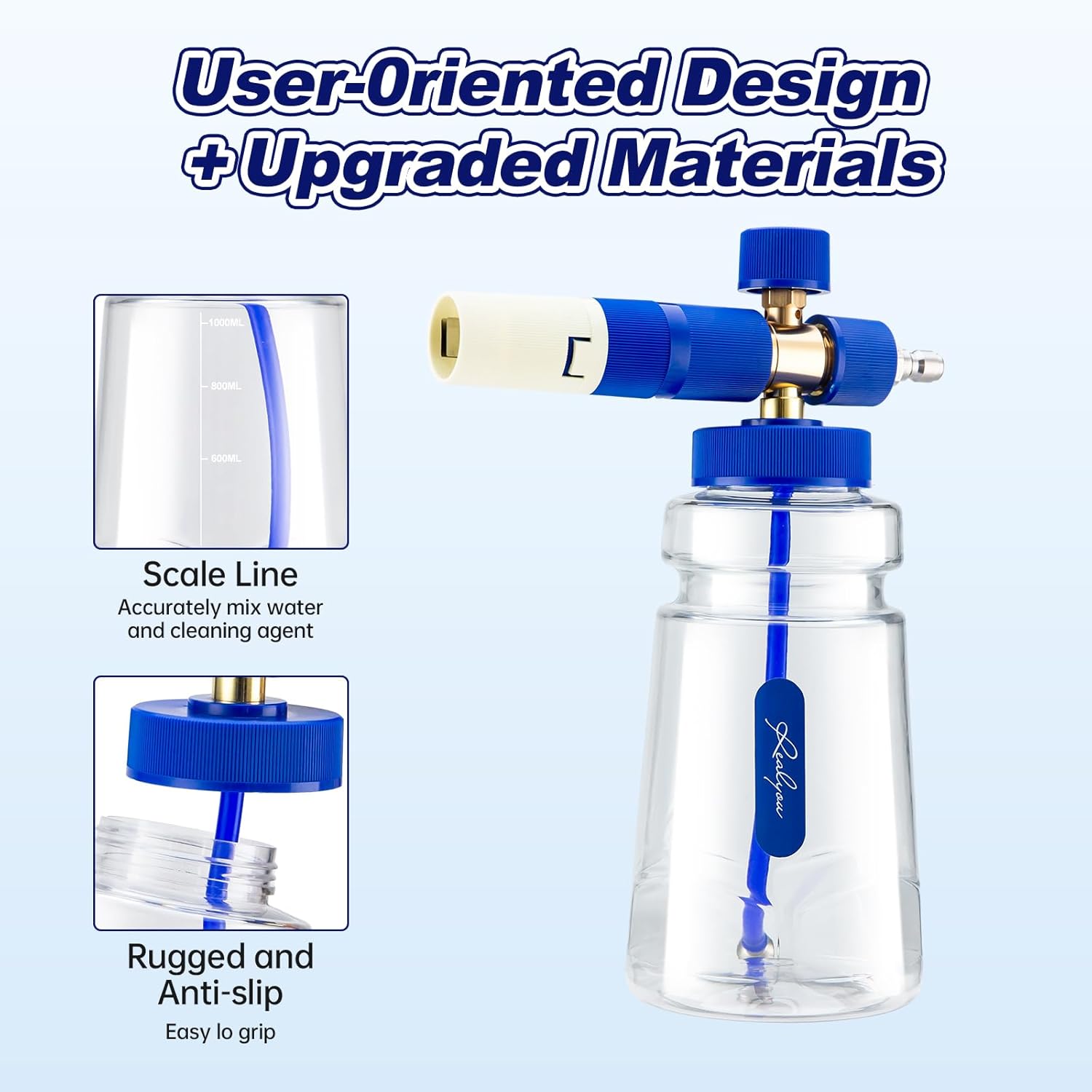 REALYOU Foam Cannon, Foam Cannon for Pressure Washer with 1/4 Inch Quick Connector, Additional 1.1mm Orifice Nozzle and 1L Bottle