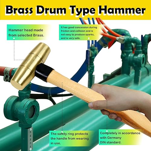 Miniatura 3 de WEDO Juego de 2 martillos de latón, 12 libras y 1-12 libras, kit de martillo de trineo, martillo de latón macizo, mango de martillo de madera,