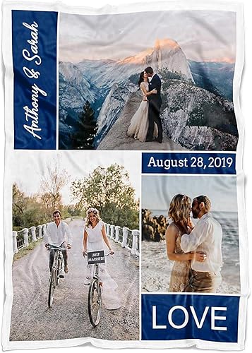 Manta de forro polar 3 imágenes Collage a todo color Personalizada de tus fotos y nombre de familia Manta de forro polar súper suave para bebé y