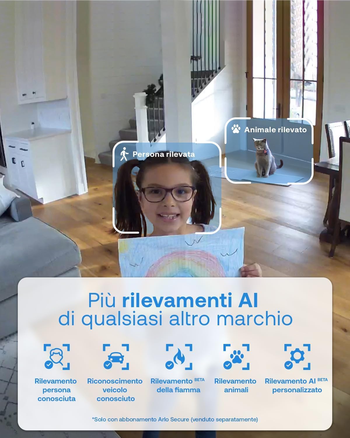 Arlo Essential 3 Indoor 2K PTZ, Telecamera di Sorveglianza WiFi Interno 2K, Rilevamento di AI, Visione Notturna, Audio Bidirezionale, 1 Telecamera, Bianca