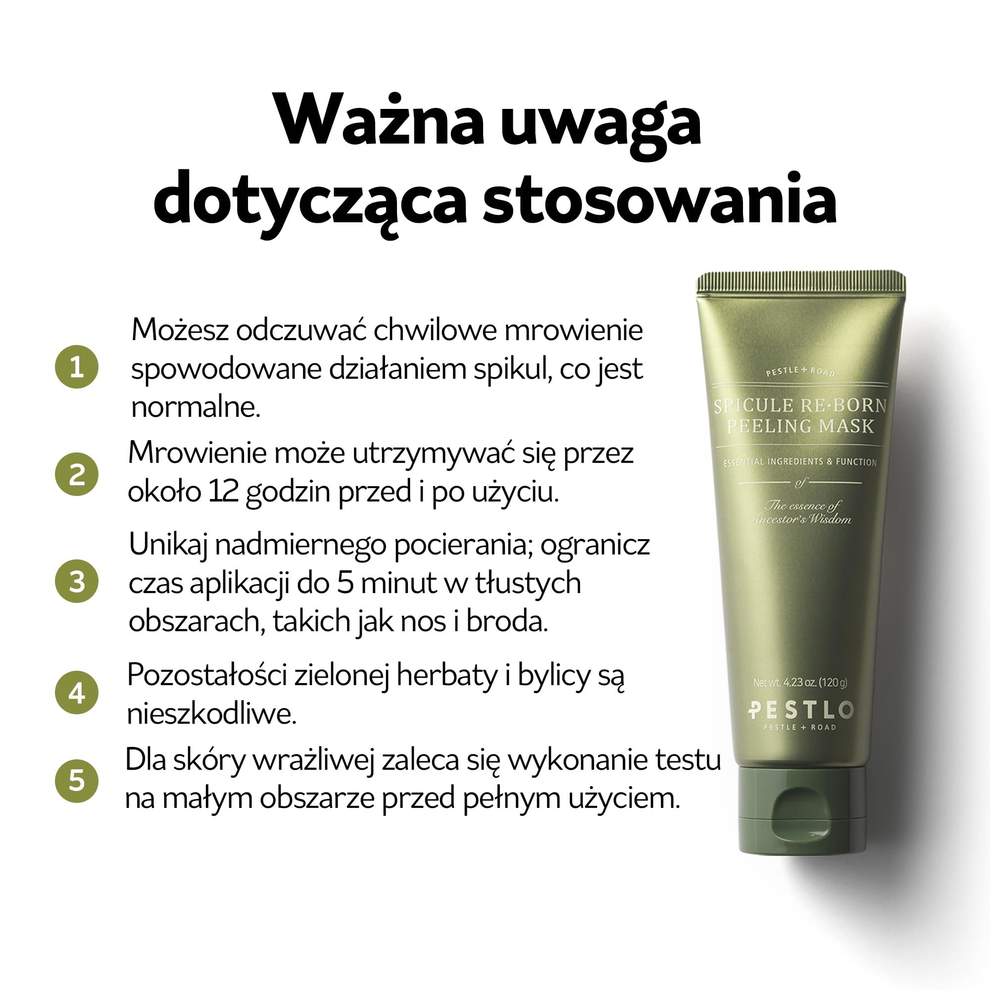 PESTLO Spicule Re-Born Peeling Mask – Maska Peelingująca do Twarzy z Spikulami Morskimi, Zielona Glinka & Zielona Herbata, Koreańskie Wygładzanie Skóry & Pory, Blask, Bezzapachowe | 120 g
