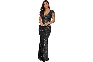 Women's V Neck 1920s Great Gatsby Sequin Formal Evening Dress Tassel Bead...