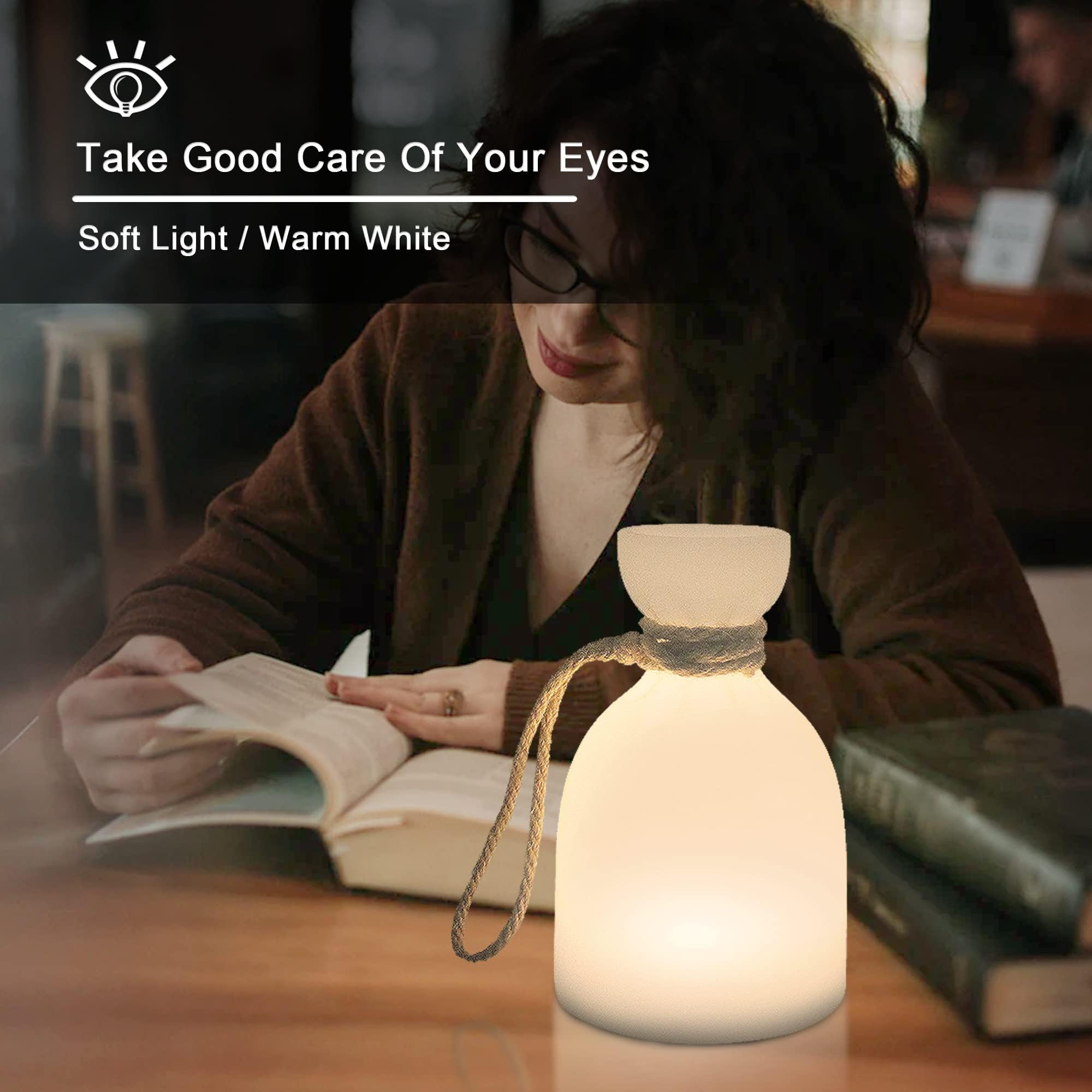 Lampada da Tavolo senza fili 8 colori dimmerabile luce bianca calda lampada senza fili IP54 esterni & interno per giardino, Hotel, ristoranti, camera da letto, USB C [Efficienza energetica A+++]