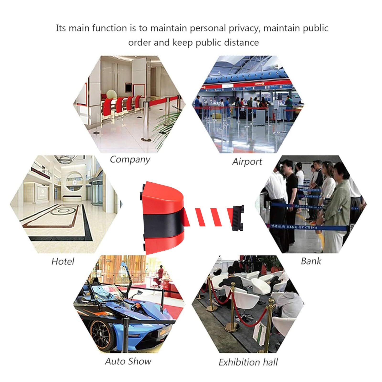 Barriera Magnetica per Cintura Retrattile montata a Parete, Nastro barriera barriera per Cintura Retrattile di Sicurezza montata a Parete, Striscia Rossa/Bianca(10m/32ft)